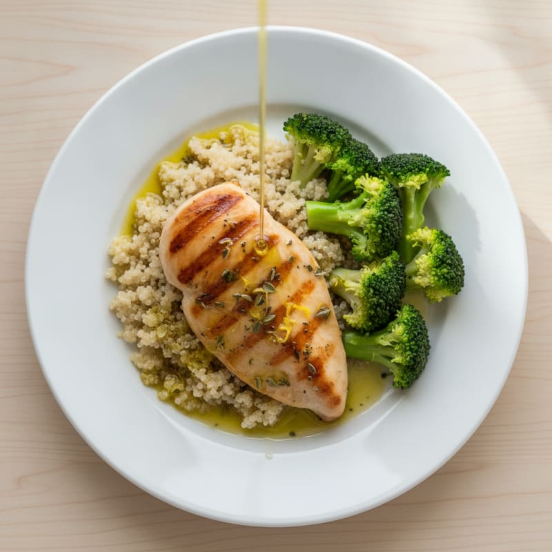 Grilled Chicken Breast with Quinoa and Steamed Broccoli