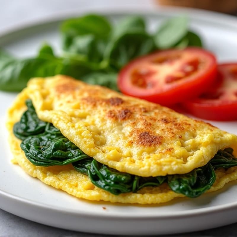 Egg White Spinach Omelette with Cottage Cheese and Sliced Tomato