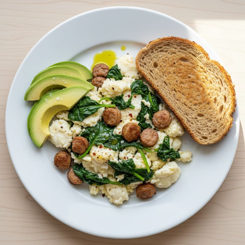 Egg White Scramble with Turkey Sausage and Spinach