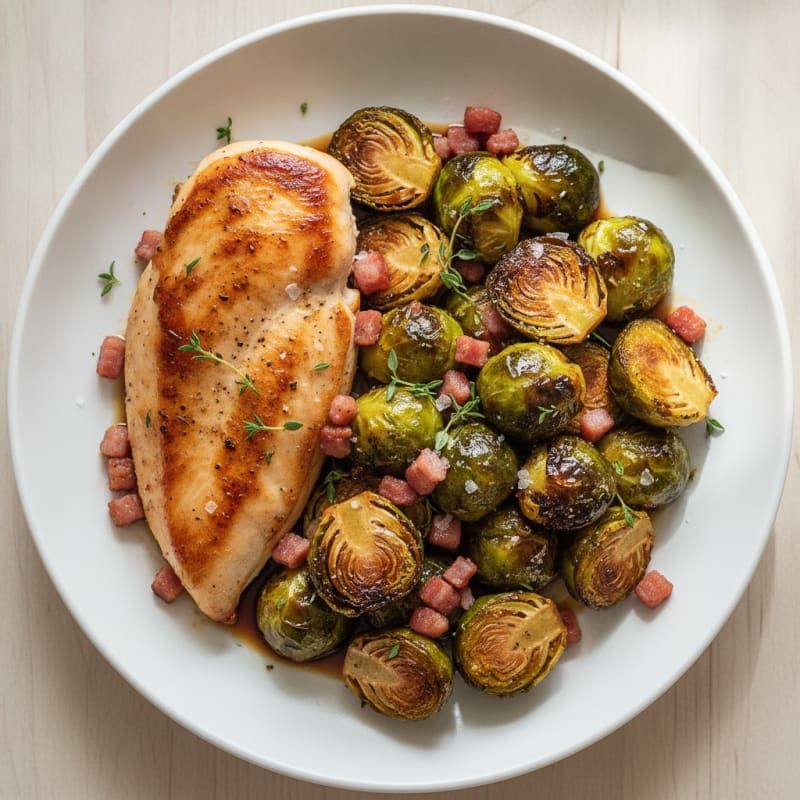 Balsamic-Glazed Brussels Sprouts with Pancetta and Chicken