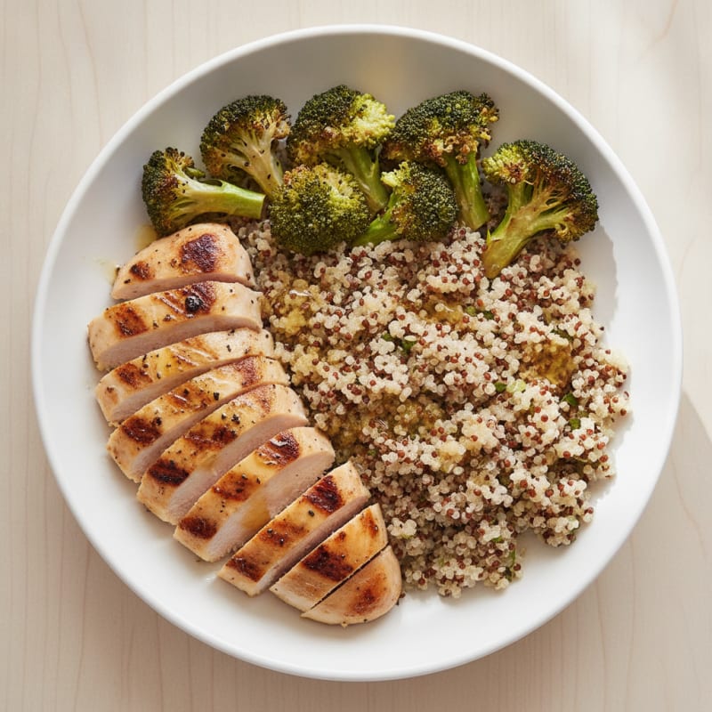 Grilled Chicken and Quinoa Bowl with Roasted Broccoli