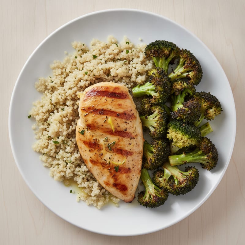 Grilled Chicken Breast with Quinoa and Roasted Broccoli