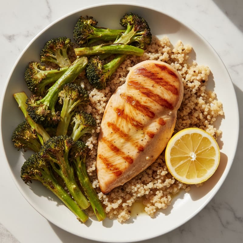 Grilled Chicken Breast with Quinoa and Roasted Broccoli