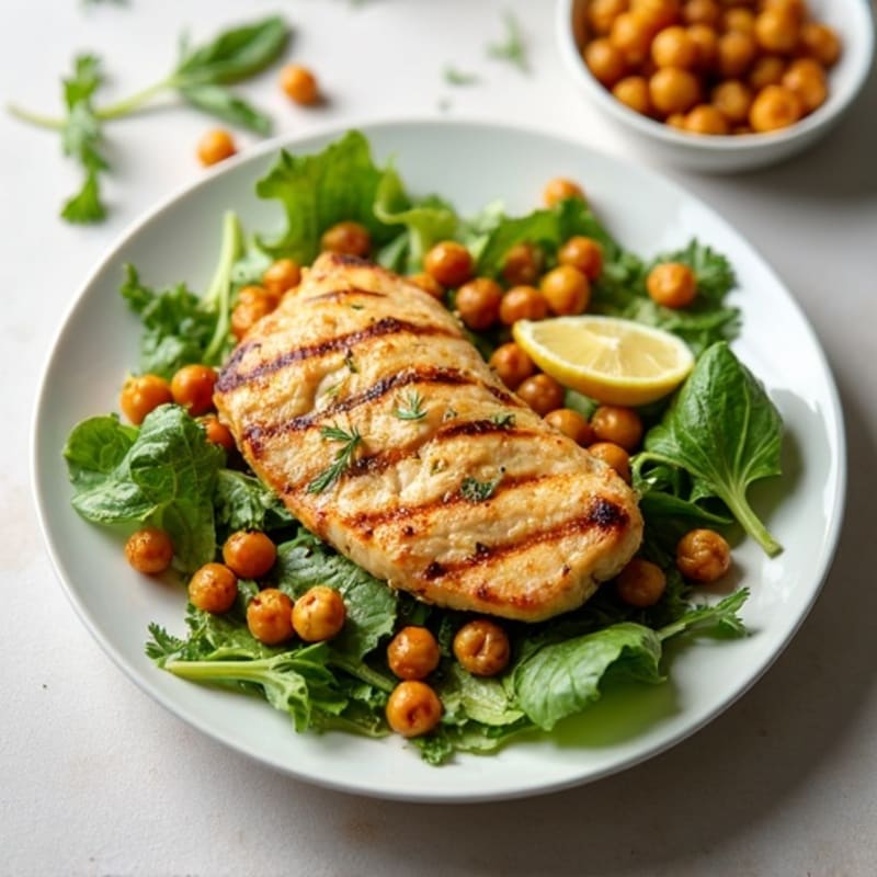 Grilled Chicken and Fresh Herb Salad with Crispy Chickpeas