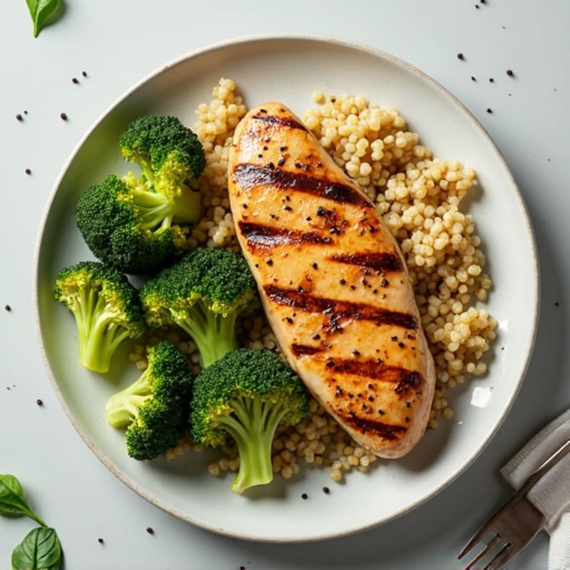 Grilled Chicken Breast with Quinoa and Roasted Broccoli