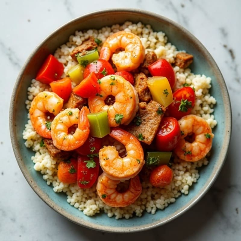 Spicy Shrimp and Chicken Gumbo with Cauliflower Rice