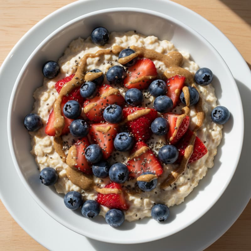 Greek Yogurt Oatmeal Bowl with Blueberries and Strawberries