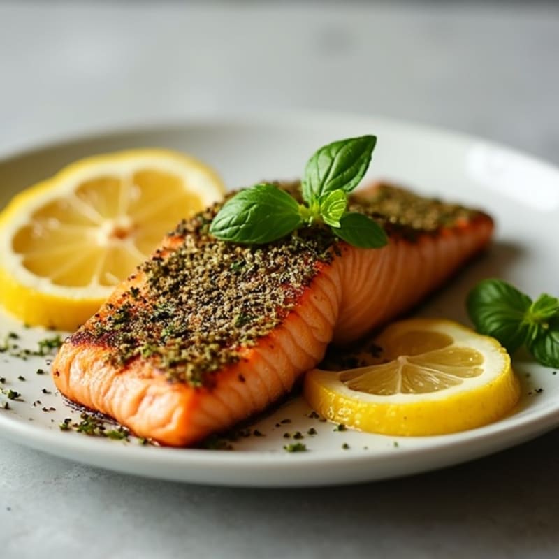Herb-Crusted Pan Seared Salmon with Lemon
