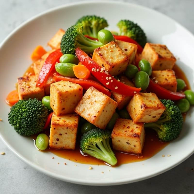 Crispy Sesame Tofu and Fresh Vegetable Stir-Fry