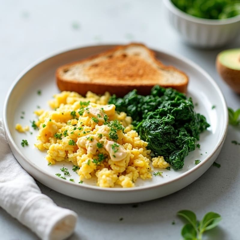 Egg White Scramble with Lean Turkey and Sautéed Spinach