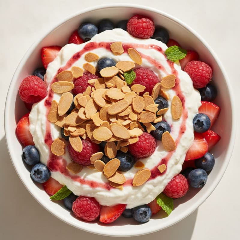 Greek Yogurt Protein Parfait with Mixed Berries and Almonds