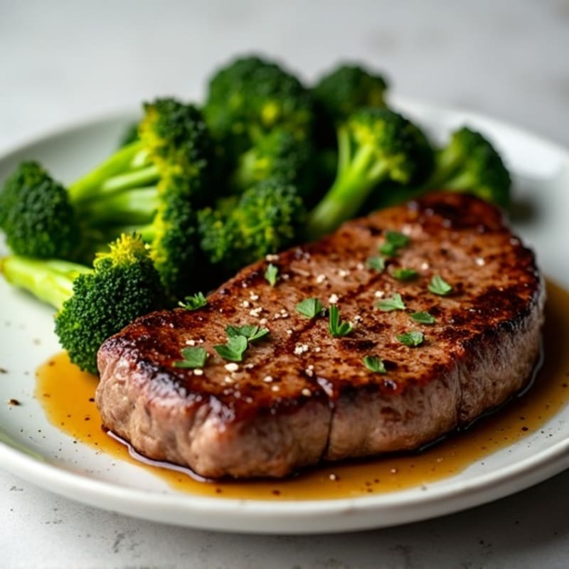 Tender Pan-Seared Steak with Roasted Garlic Broccoli