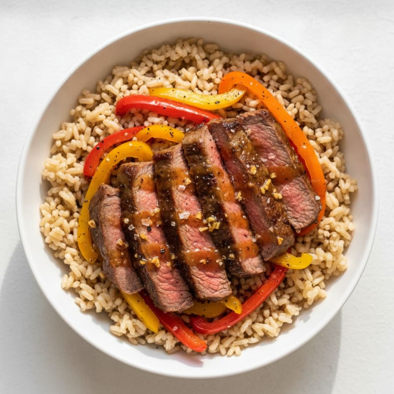 Steak and Bell Pepper Rice Bowl