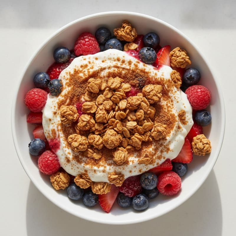 Greek Yogurt Parfait with Mixed Berries and Protein Granola