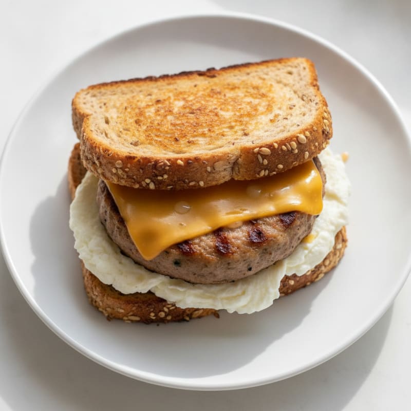 Egg White and Turkey Sausage Breakfast Sandwich on Whole Grain Bread