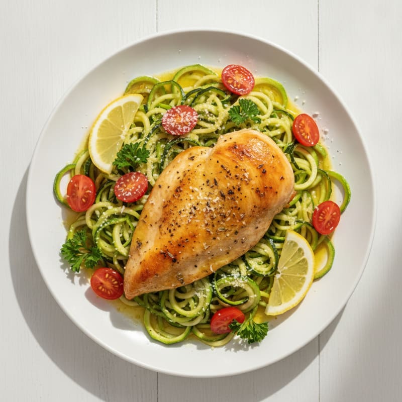 Lemon Herb Baked Chicken with Zucchini Noodles
