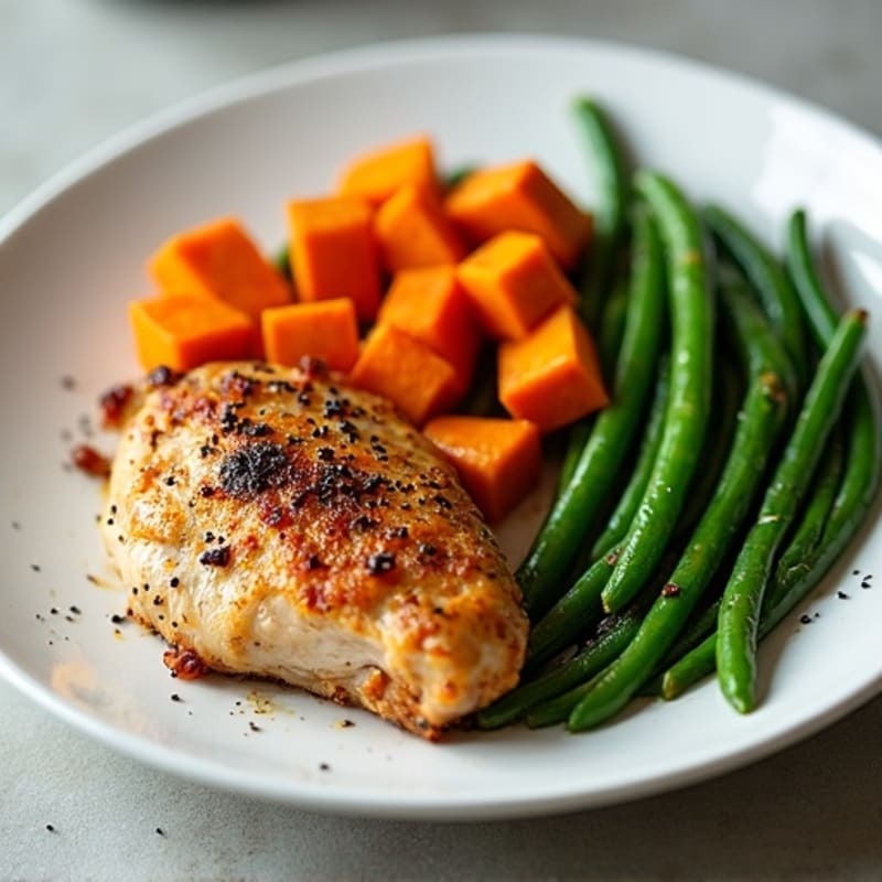 Crispy Roasted Sweet Potato and Chicken with Green Beans