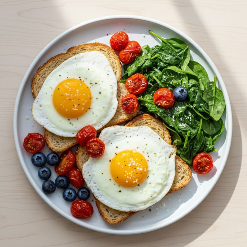 Crispy Egg Toast with Sautéed Spinach and Tomato