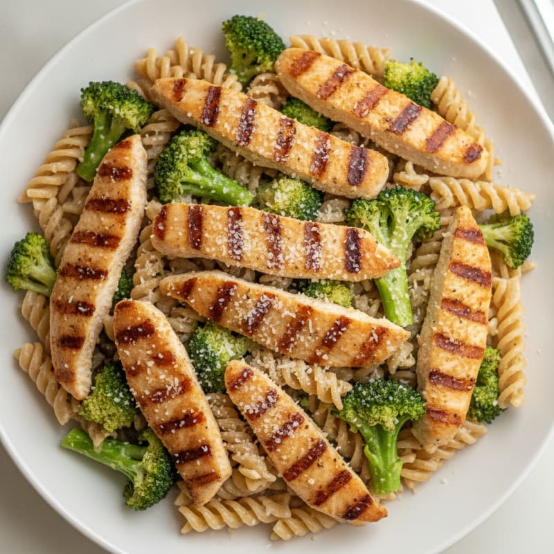Grilled Chicken and Broccoli Pasta with Light Parmesan Sauce