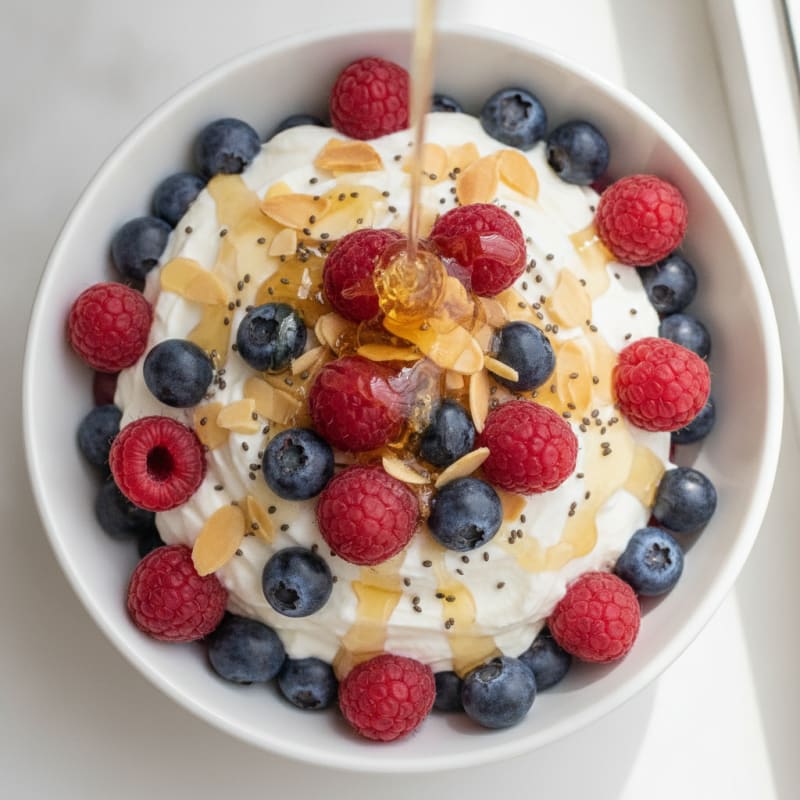 Greek Yogurt Protein Parfait with Mixed Berries and Almonds
