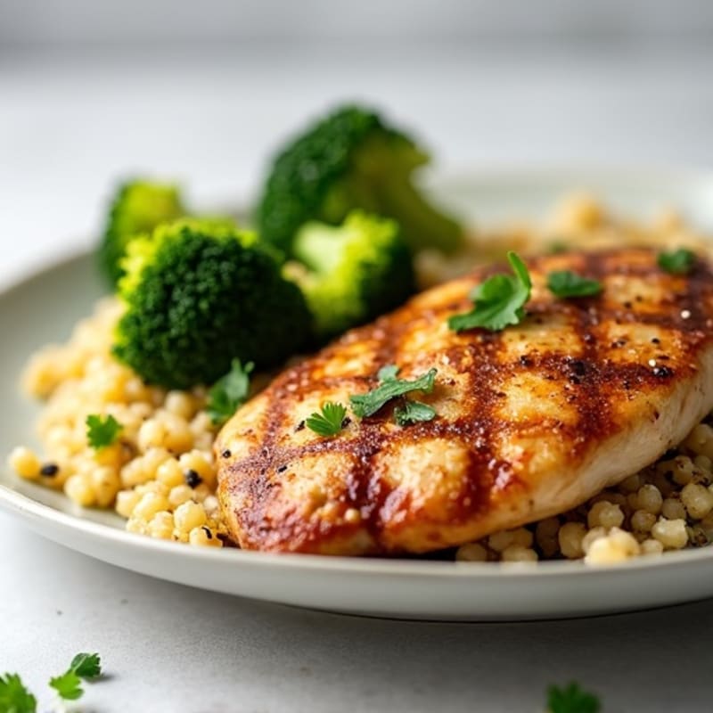 Grilled Chicken Breast with Quinoa and Roasted Broccoli