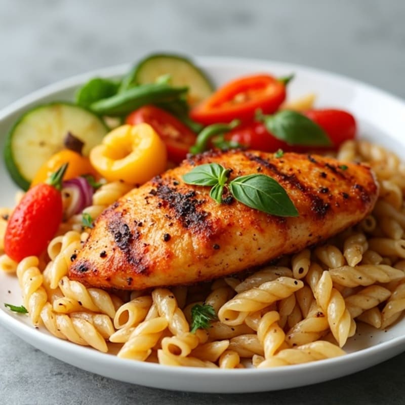 Spicy Cajun Chicken with Pasta and Crisp Roasted Vegetables