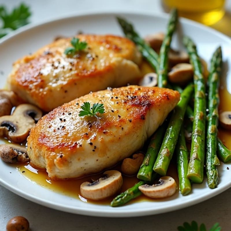Sheet Pan Garlic Butter Mushroom Chicken and Asparagus
