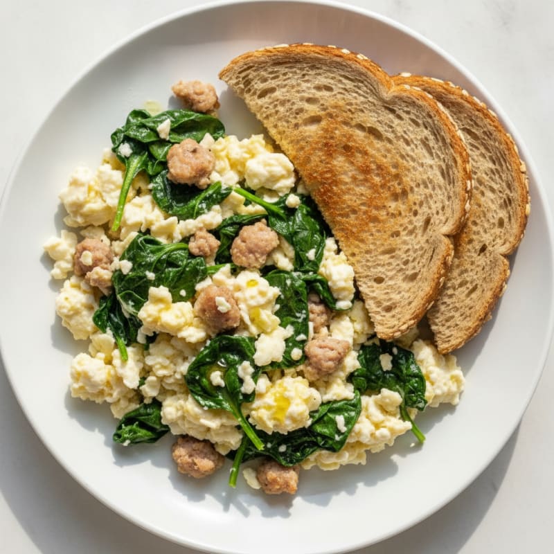 Egg White and Turkey Sausage Scramble with Spinach