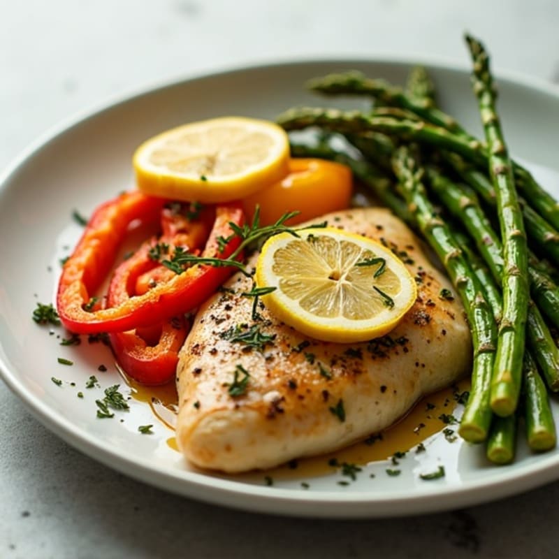 Sheet Pan Lemon Herb Chicken with Roasted Asparagus and Bell Peppers