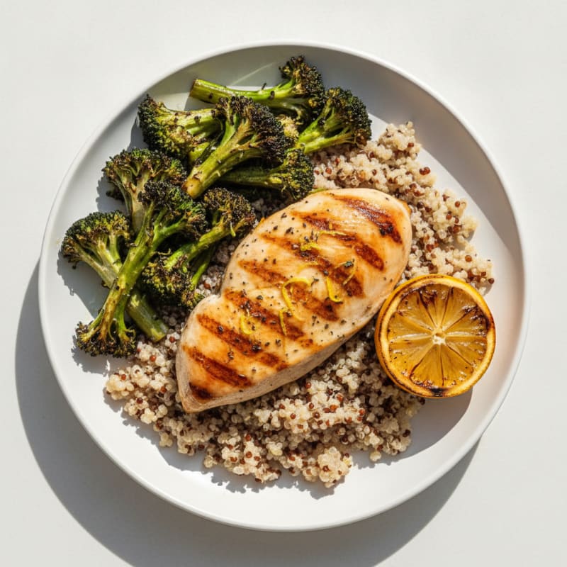 Grilled Chicken Breast with Quinoa and Roasted Broccoli