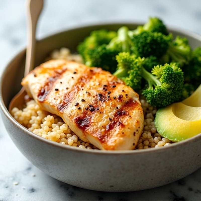 Grilled Chicken and Quinoa Power Bowl with Roasted Broccoli