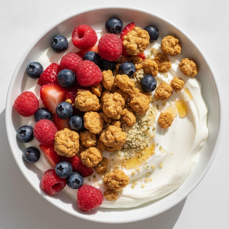 Creamy Greek Yogurt Bowl with Protein Granola and Mixed Berries