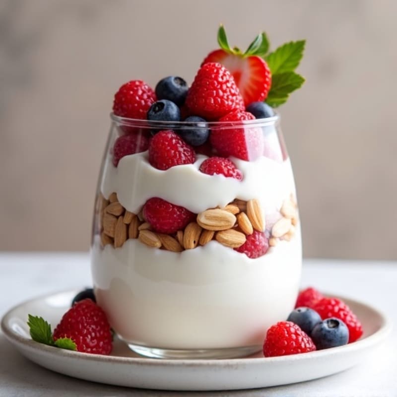 Greek Yogurt Protein Parfait with Mixed Berries and Almonds