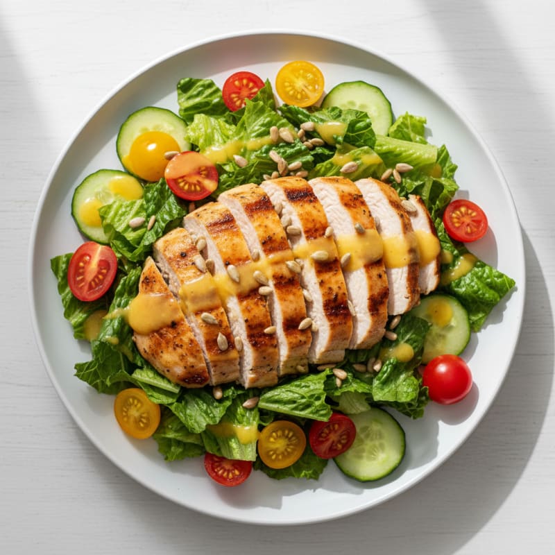 Grilled Turkey Breast Salad with Crisp Romaine and Cherry Tomatoes