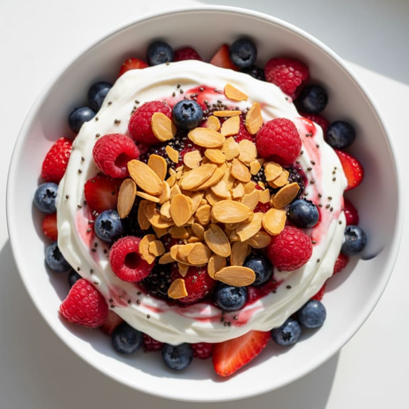 Greek Yogurt Protein Parfait with Mixed Berries and Almonds