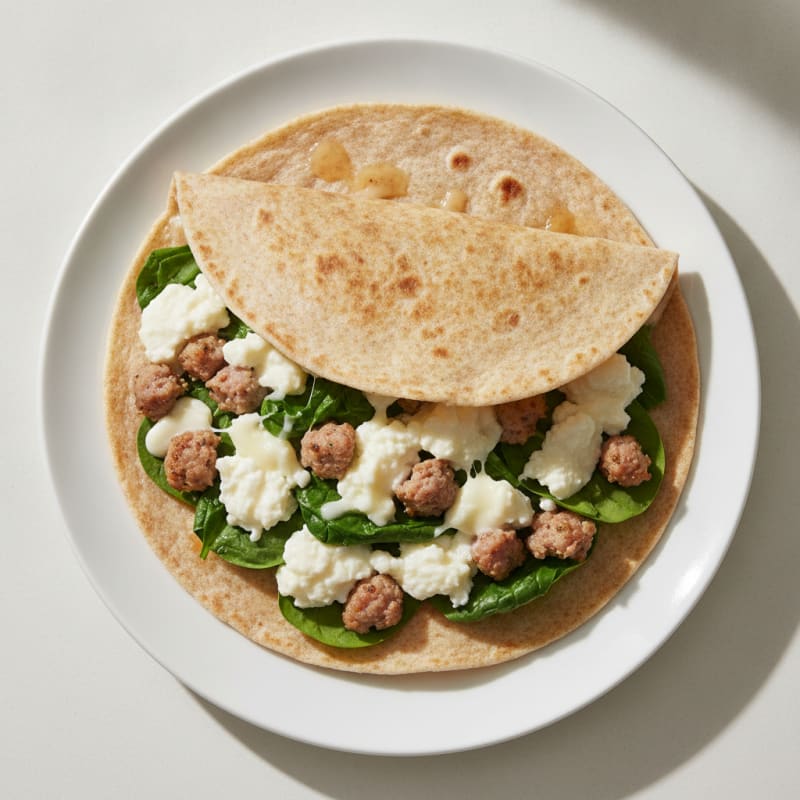 Egg White and Turkey Sausage Breakfast Quesadilla with Spinach