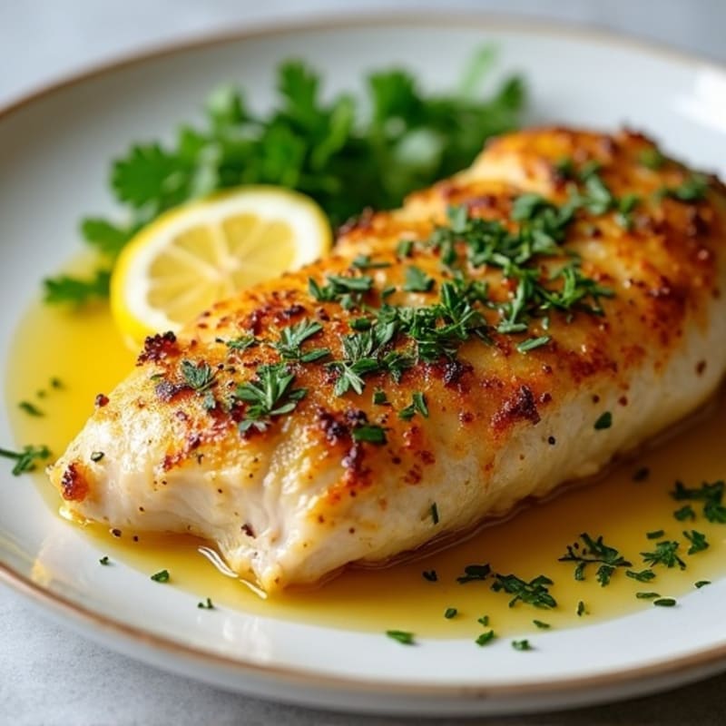Herb-Crusted Pan Seared Chicken with Lemon Garlic Sauce