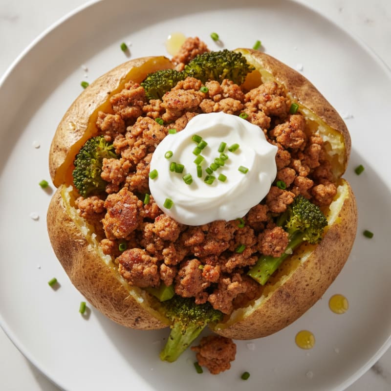 Loaded Savory Ground Turkey Baked Potato