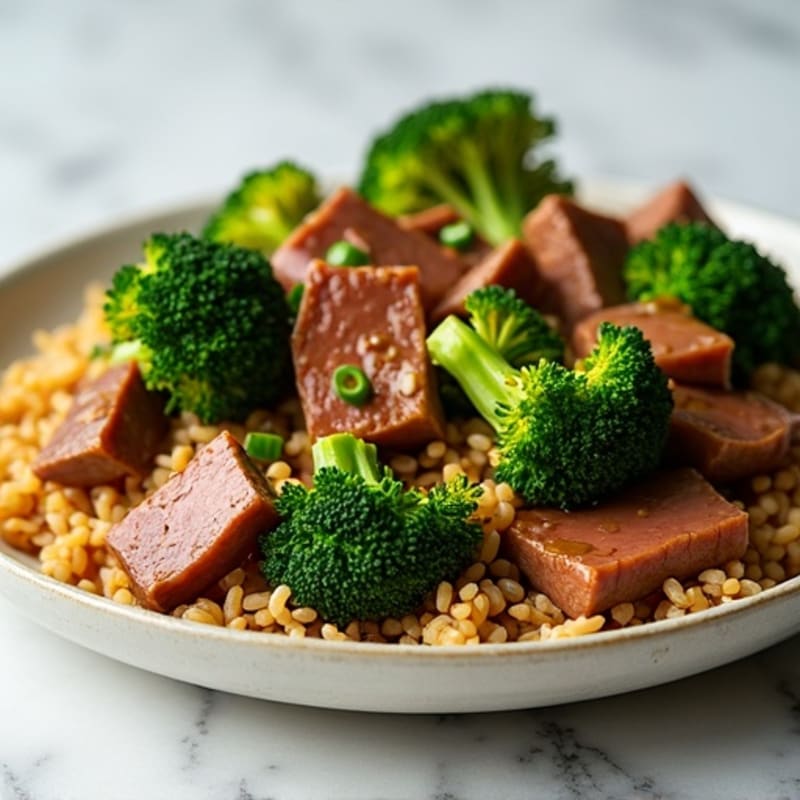 Lean Beef and Crispy Broccoli Stir-Fry with Brown Rice