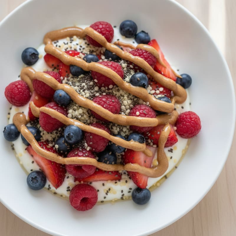 Greek Yogurt Parfait with Mixed Berries and Almond Butter