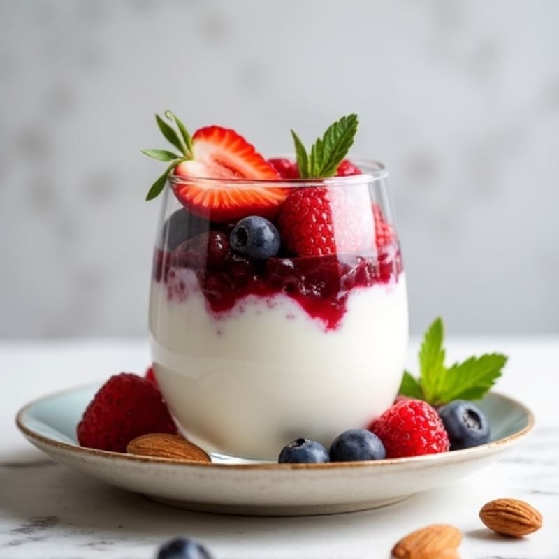 Greek Yogurt Protein Parfait with Mixed Berries and Almonds