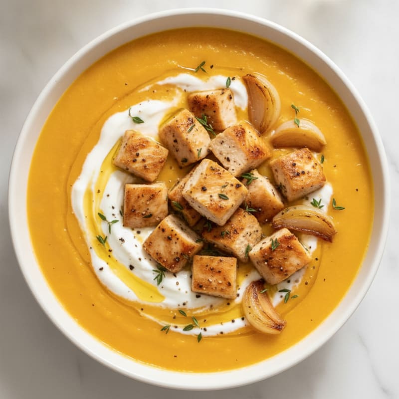 Roasted Butternut Squash Soup with Herb Chicken