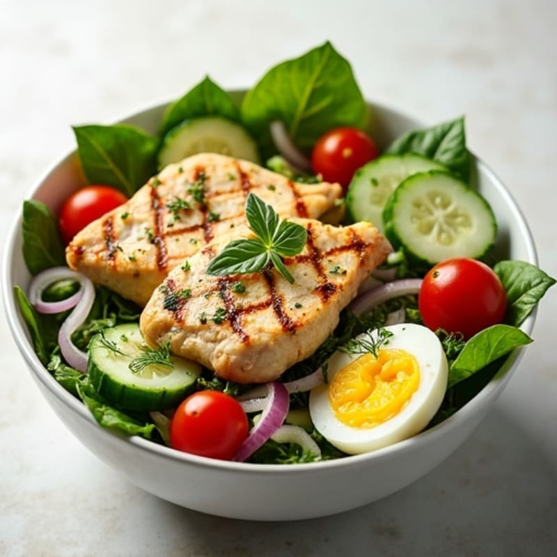 Lemon Herb Chicken Salad Bowl with Fresh Vegetables