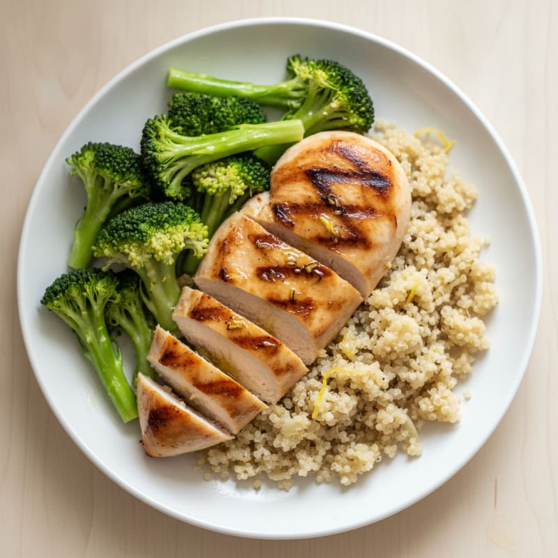 Grilled Chicken Breast with Quinoa and Steamed Broccoli