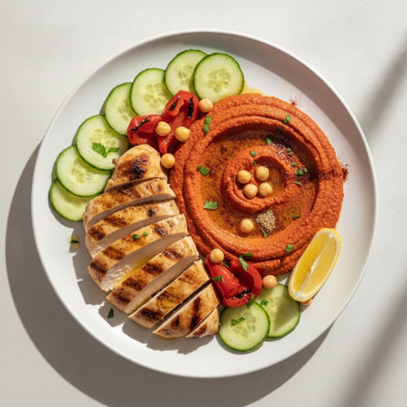 Roasted Red Pepper Hummus & Grilled Chicken Platter