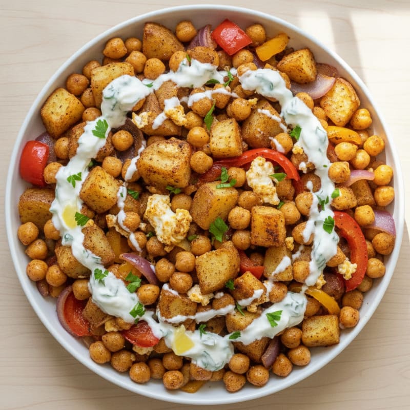 Roasted Potato and Chickpea Medley with Herb Yogurt