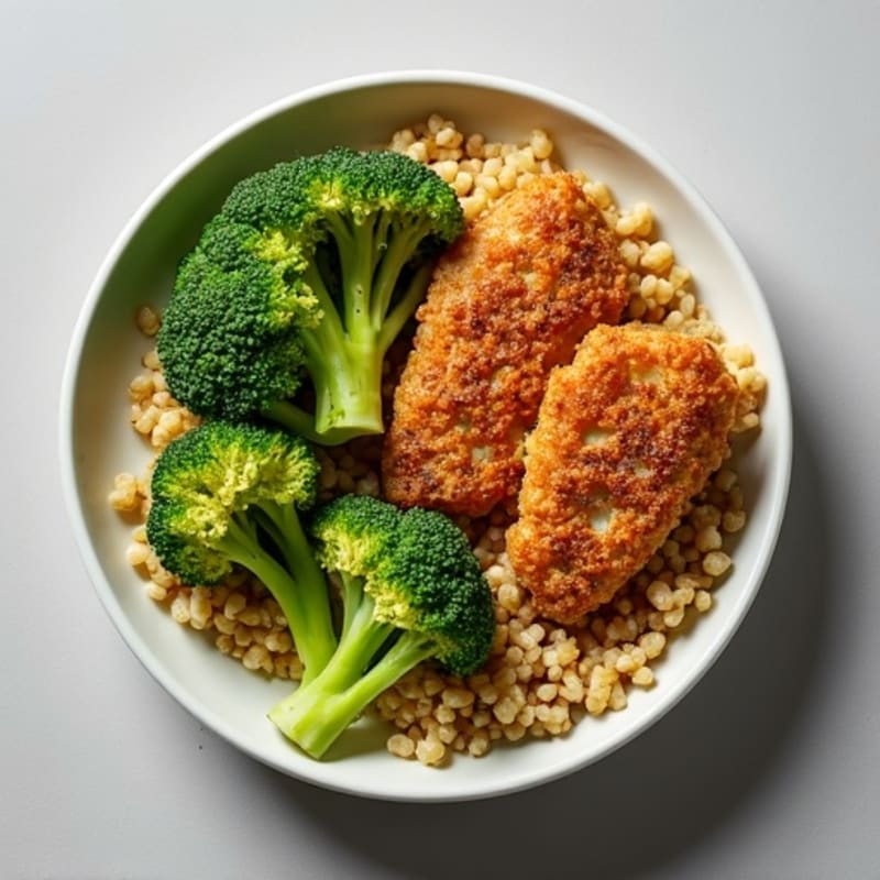 Crispy Ground Chicken and Roasted Broccoli Bowl