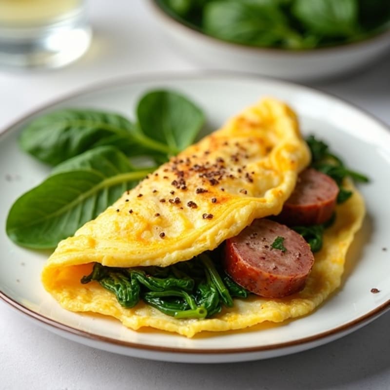 Egg White Spinach Omelette with Turkey Sausage