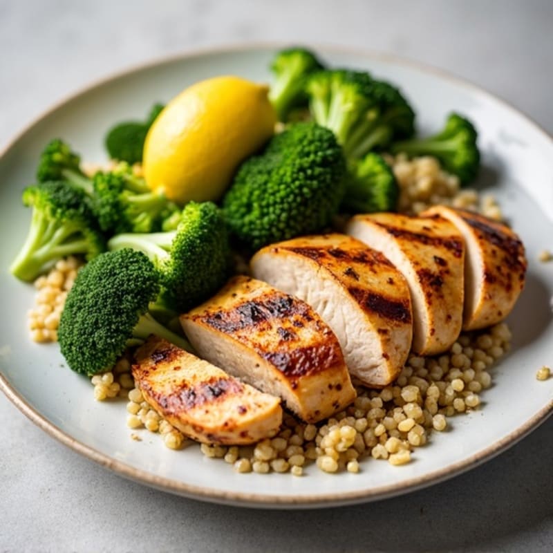 Grilled Chicken Breast with Quinoa and Roasted Broccoli