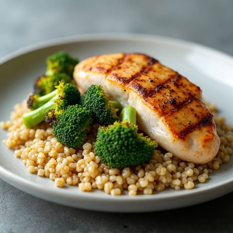 Seared Chicken Breast with Roasted Broccoli and Quinoa